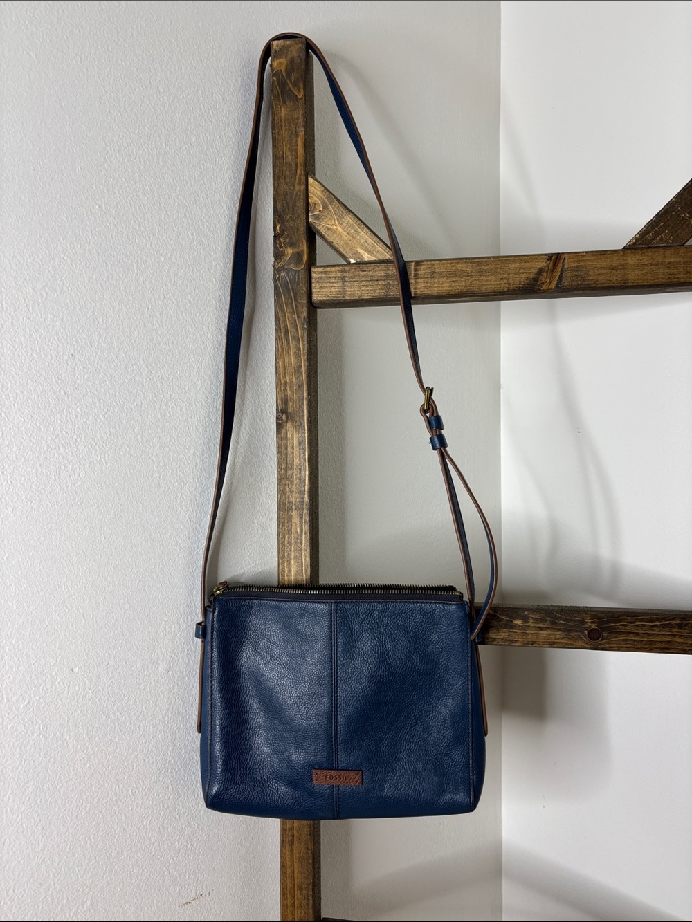 Fossil Navy Blue Leather Crossbody Bag